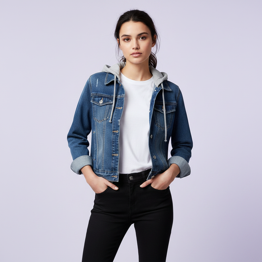 Giubbotto Denim Donna con Cappuccio Removibile | Giacca Casual