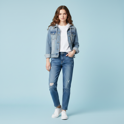 Giubbotto Denim Donna con Cappuccio Removibile | Giacca Casual